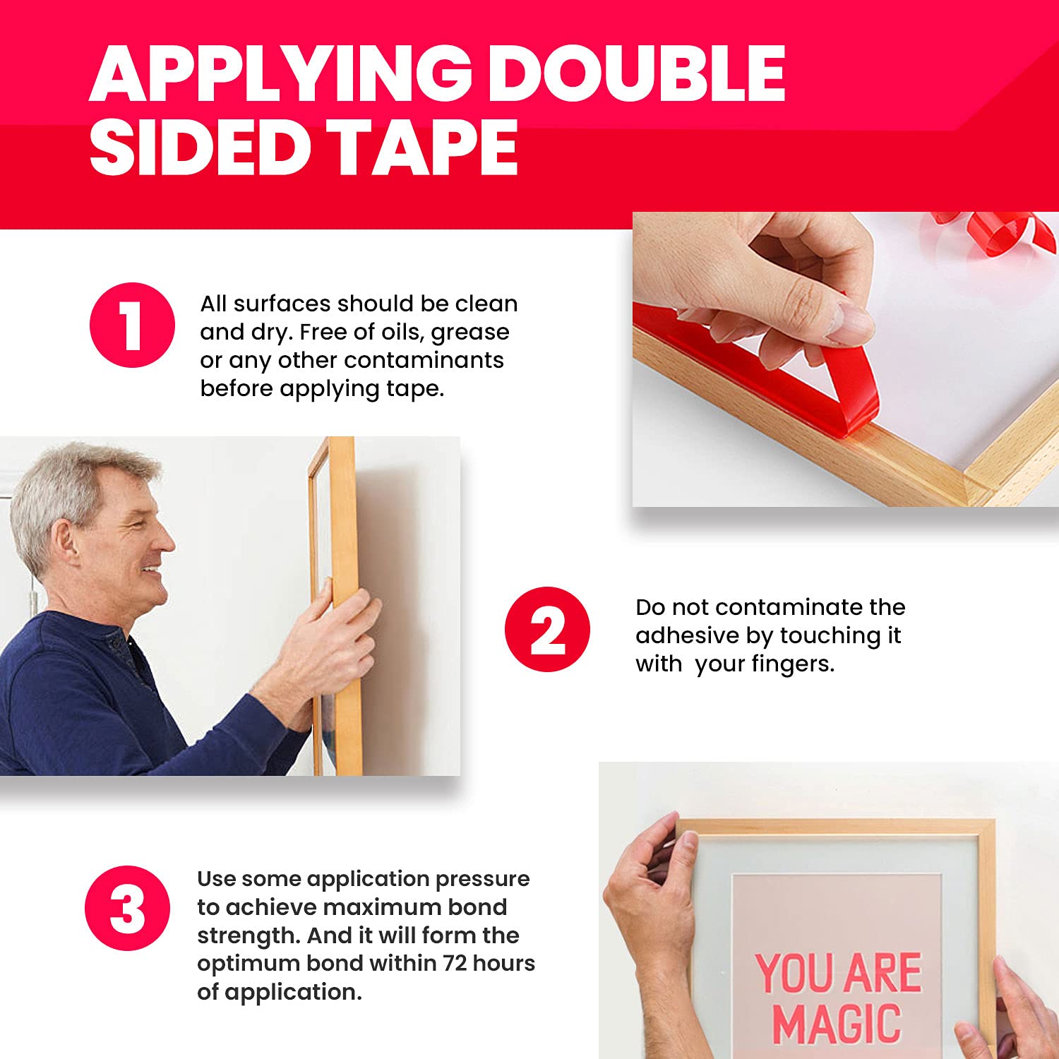 Blасk Frіdау 🔥 HitLights Double Sided Tape, Transparent Picture Hanger Heavy Duty Tape Waterproof Cuttable Clear Tape for Home Wall Office|16.4ft X 0.94inch