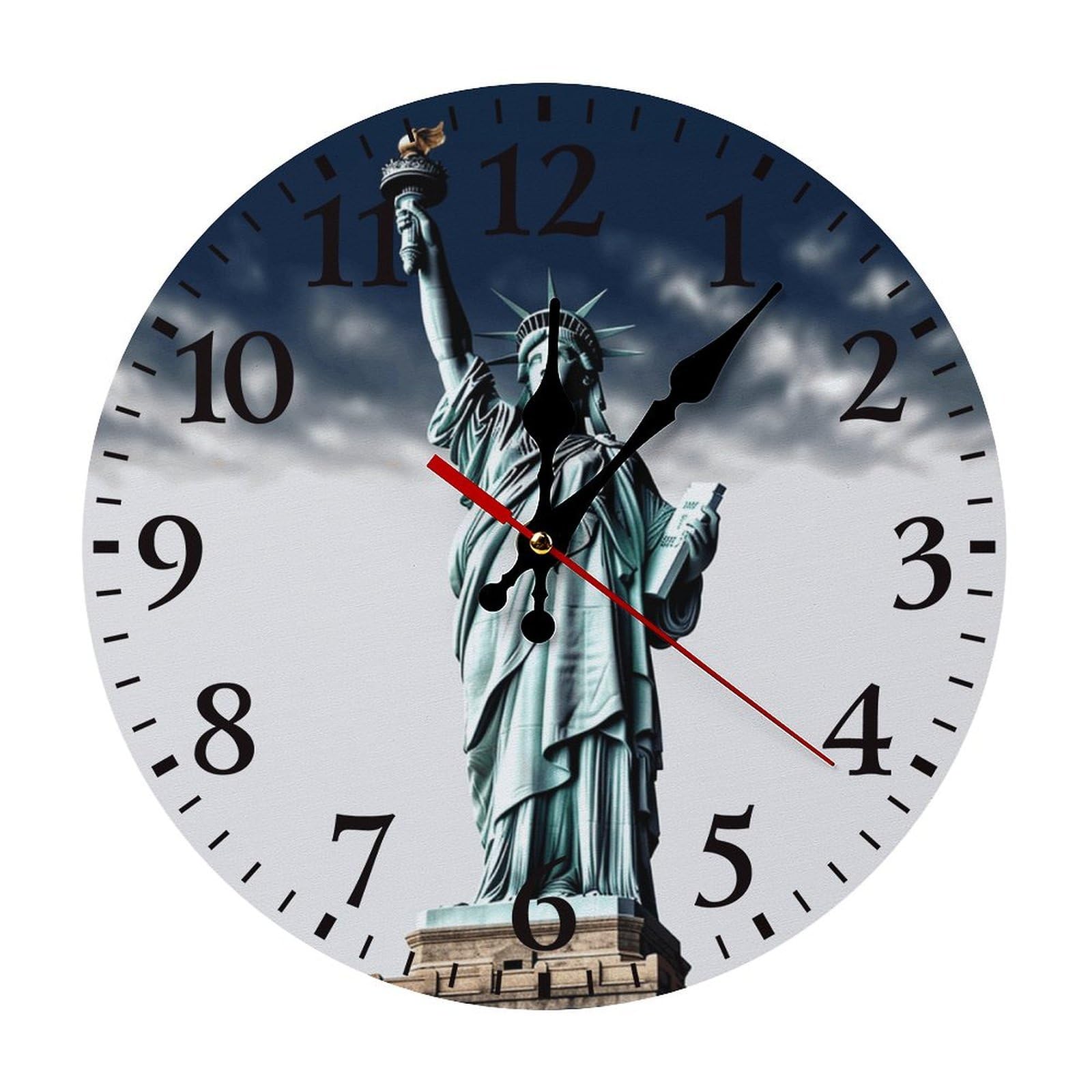Horloge murale sans tic-tac Statue de la Liberté ronde 30 cm à grands chiffres