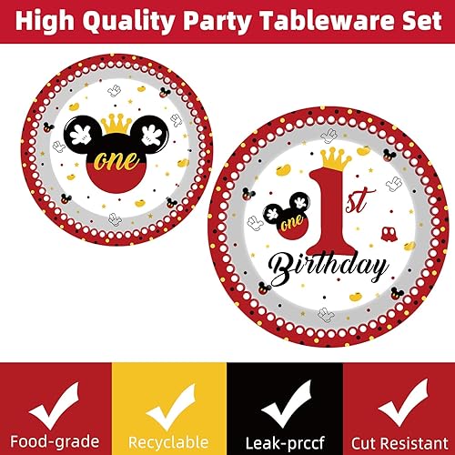 Miniatura 4 de Suministros para fiesta de cumpleaños de ratón 96 piezas de decoraciones de primer cumpleaños, recuerdos de fiesta de ratón, platos de mouse y