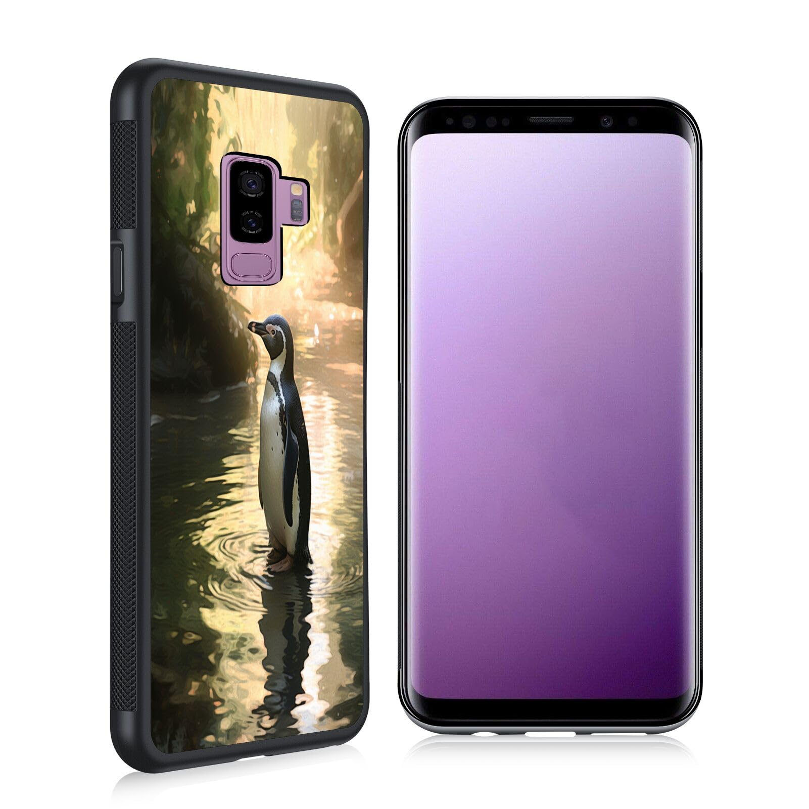 Phone Case Compatible with Samsung Galaxy A8 Penguin-aa68 Black Frame Shockproof and Slim Rubber TPU Material with Uniqe Design