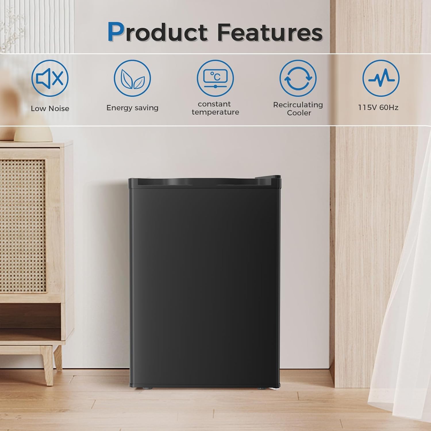 Antarctic Star Mini Compact Refrigerator with Freezer, 2.6 Cu.Ft. Single Door Adjustable Removable Shelves for Apartment/Dorm/Office,BLACK