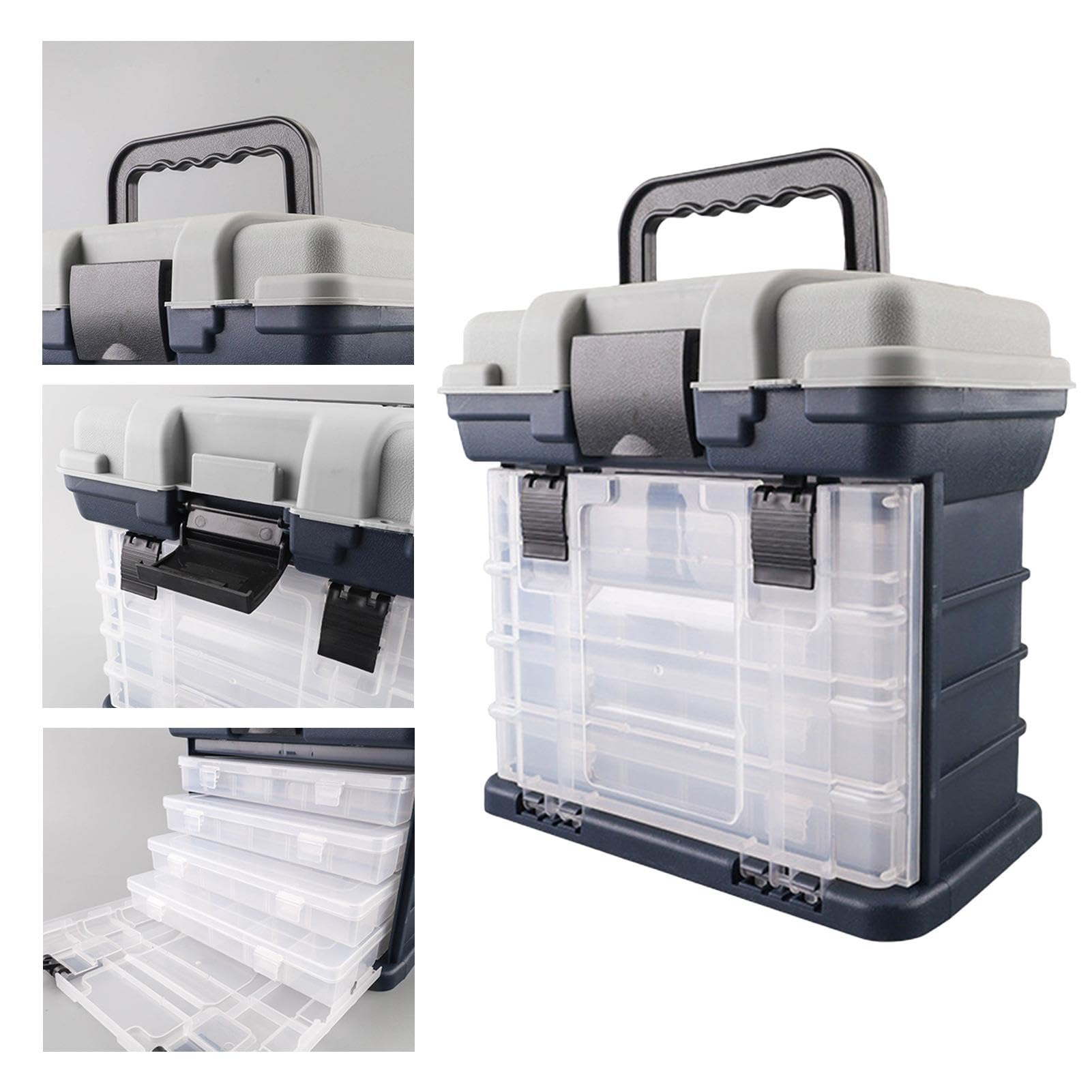 Caja de aparejos de pesca, organizador portátil de aparejos de pesca de ABS, múltiples compartimentos, almacenamiento de aparejos de pesca con 4 cajones, organizador de caja de aparejos, caja | ABS, múltiples compartimentos, almacenamiento de aparejos de