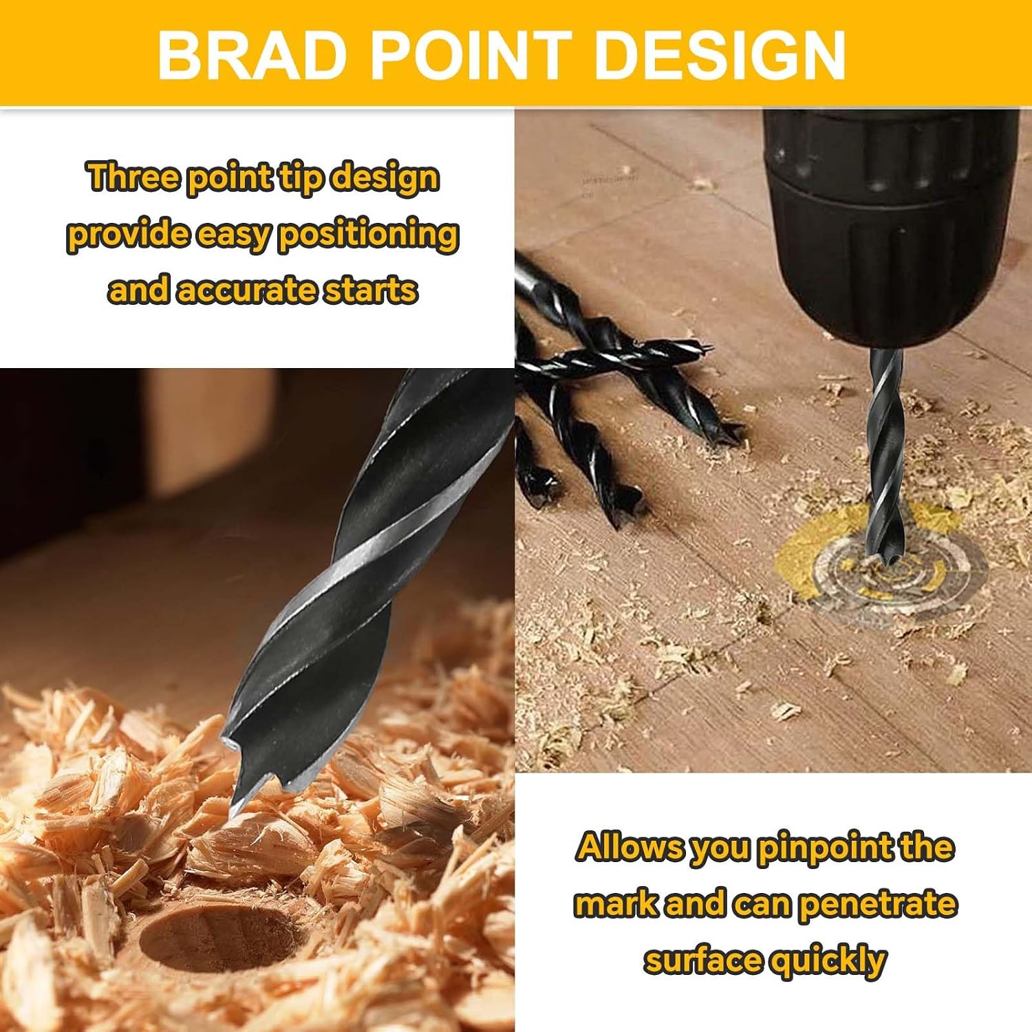 Long Brad Point Drill Bits 7Pcs 300 mm Wood Drill Bit Set Carbon Steel Spiral Twist Drill Bits for Hardwood Plywood Plastic