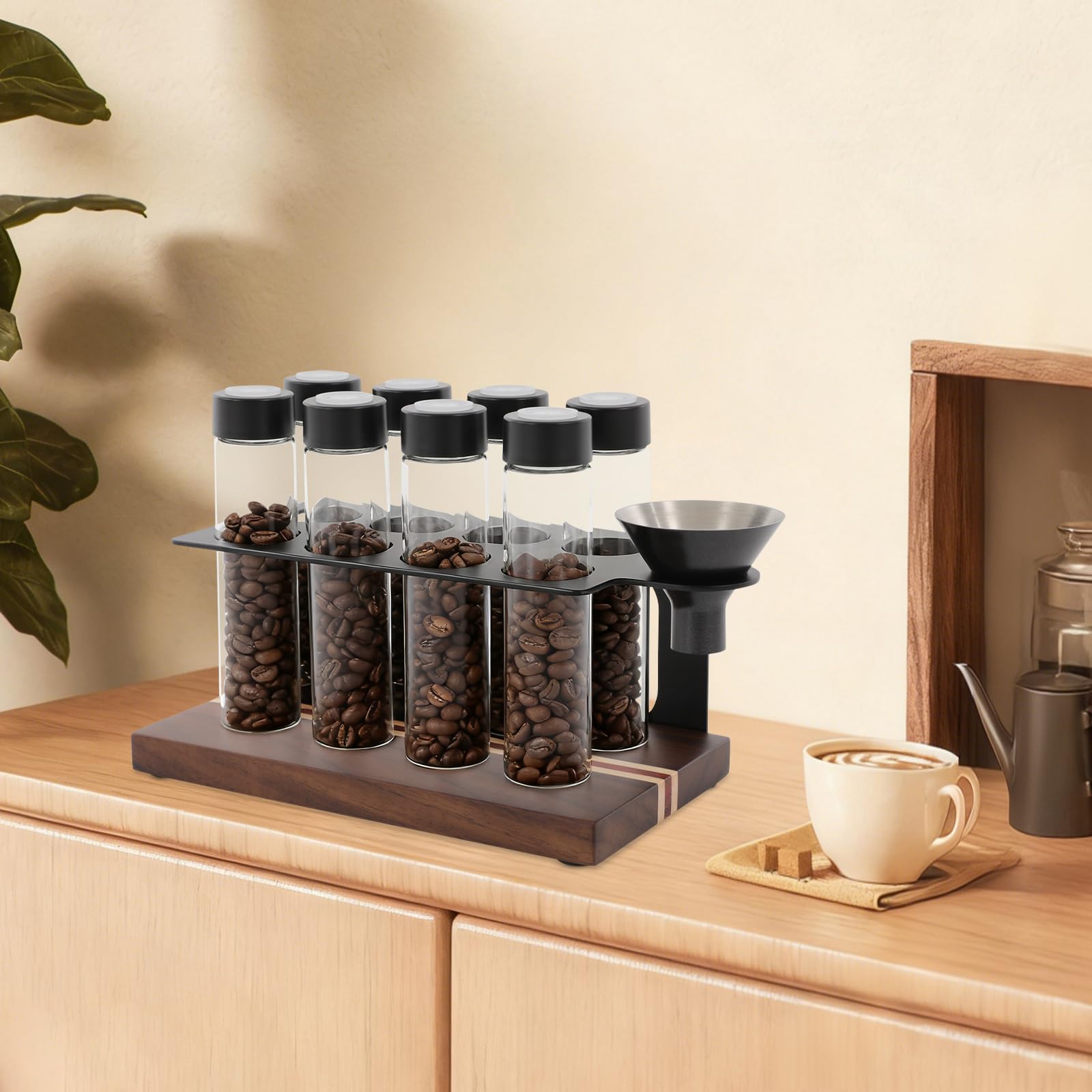 MELAQULY 8 Tuben Kaffeebohnen Behälter, Kaffeebohnen Vorratsbehälter mit Ständer und Trichter, Espressobohnen-Aufbewahrung behälter 