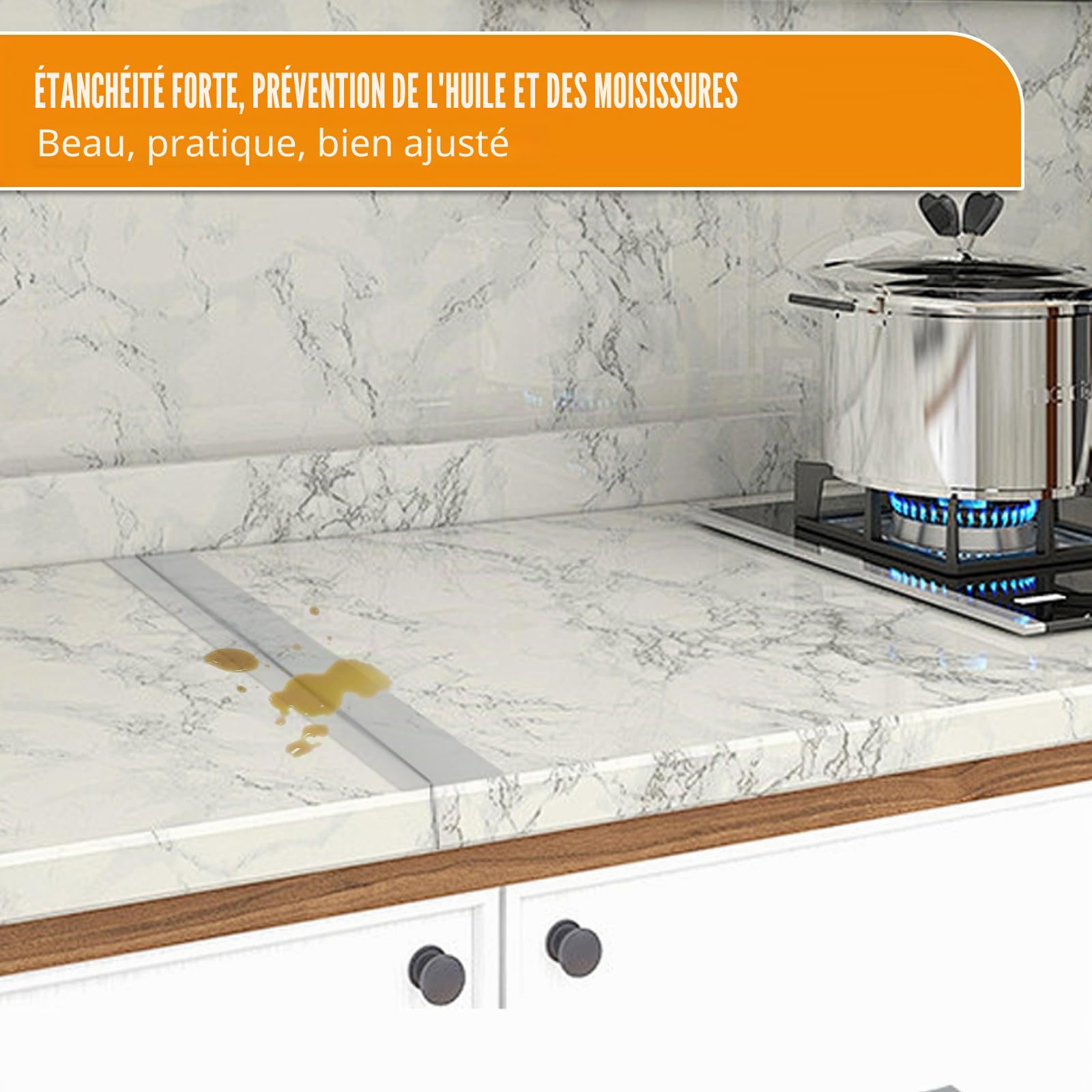 Lot de 2 rails de connexion pour plans de travail de cuisine, plan de travail, joint d'écart, bande de finition, plan de travail de cuisine, bande d'étanchéité (transparent, 63 cm)