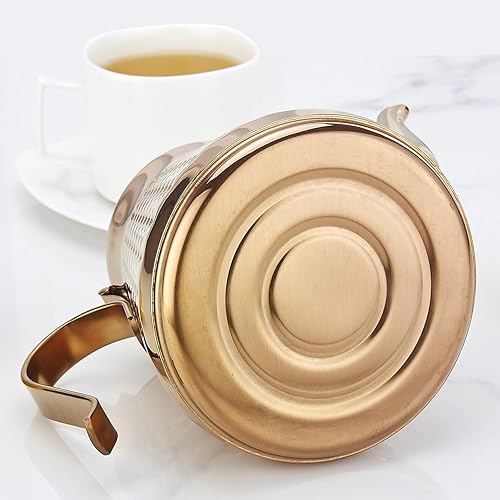 Miniatura 7 de SANQIAHOME 1.2L (40oz) martillo de acero inoxidable modelado tetera con infusor extraíble, cubierta de hoja suelta, cobre