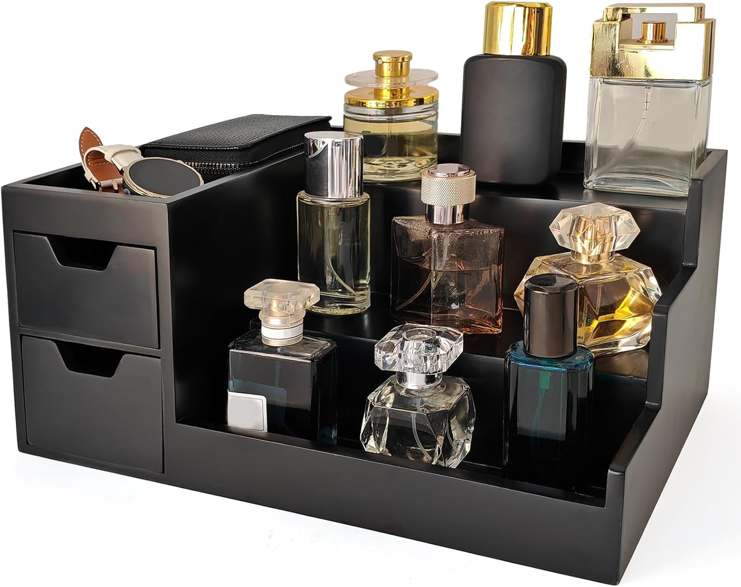 Countertop Perfume & Makeup Organizer - Wooden Rack, Cologne Stand Shelves & Skincare Organizer for Bedroom Dresser, Organizador de Perfumes Estante para Perfumes (White, 01)