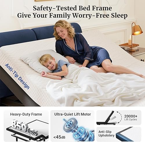 Miniatura 6 de Tami Tami Base de cama ajustable T600 tamaño Queen con control remoto y masaje, bases de camas eléctricas, gravedad cero, USB de doble cara,