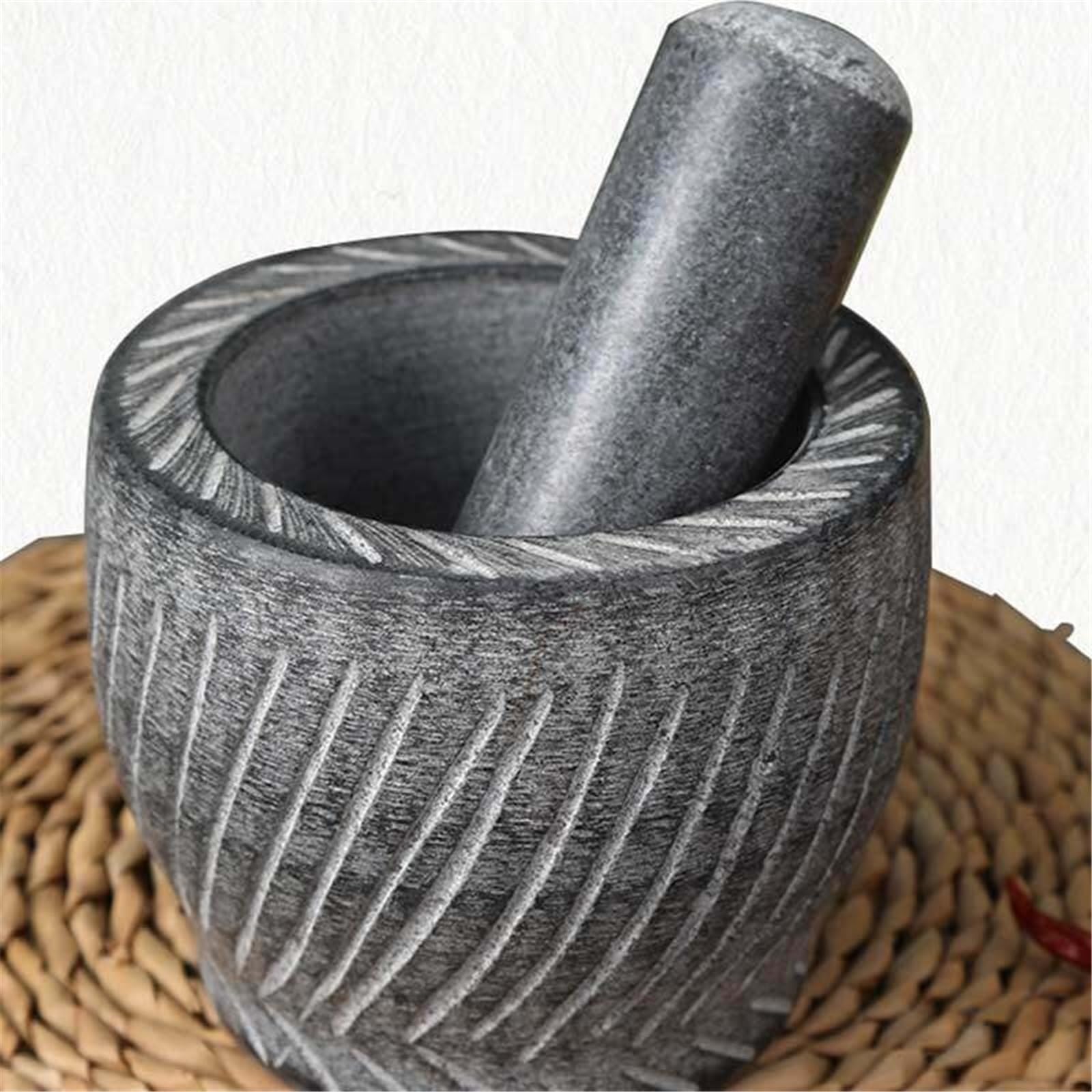 Pratico Set di mortaio e pestello in granito pesante for spezie, condimenti, paste, pesto