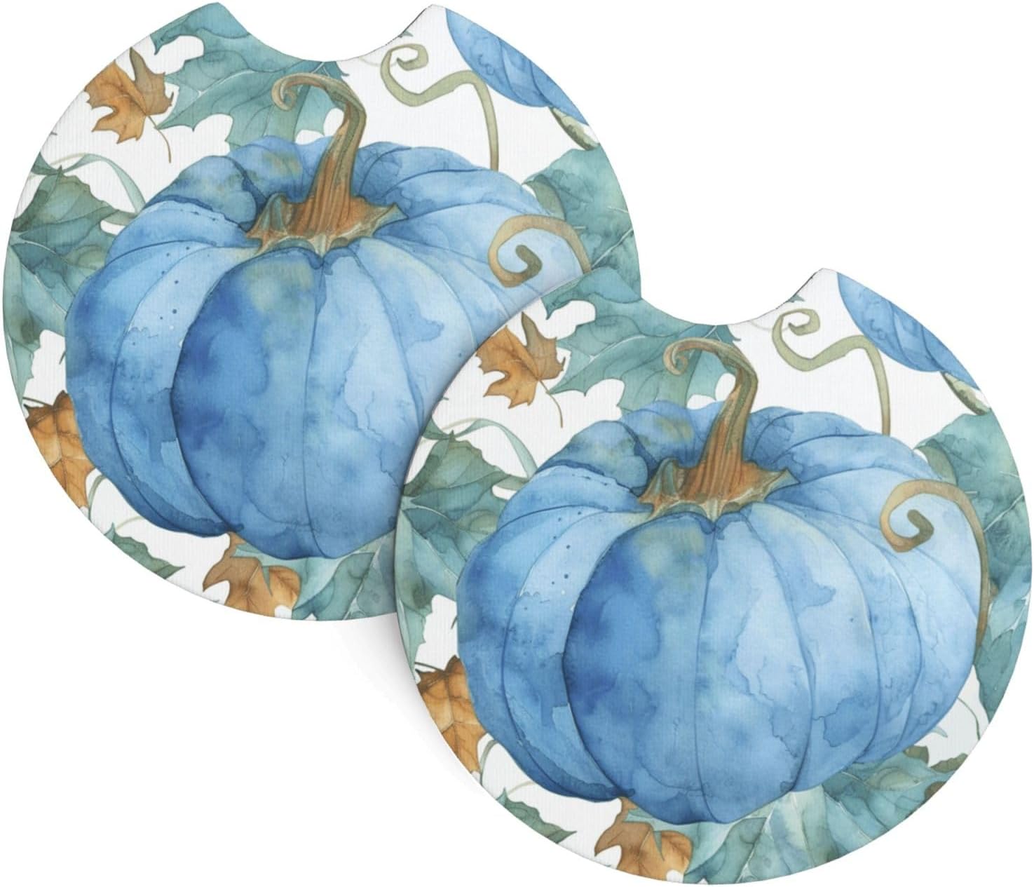 2 Pack Absorbent Car Cup Holder Coasters Pumpkin Fall Blue Squash