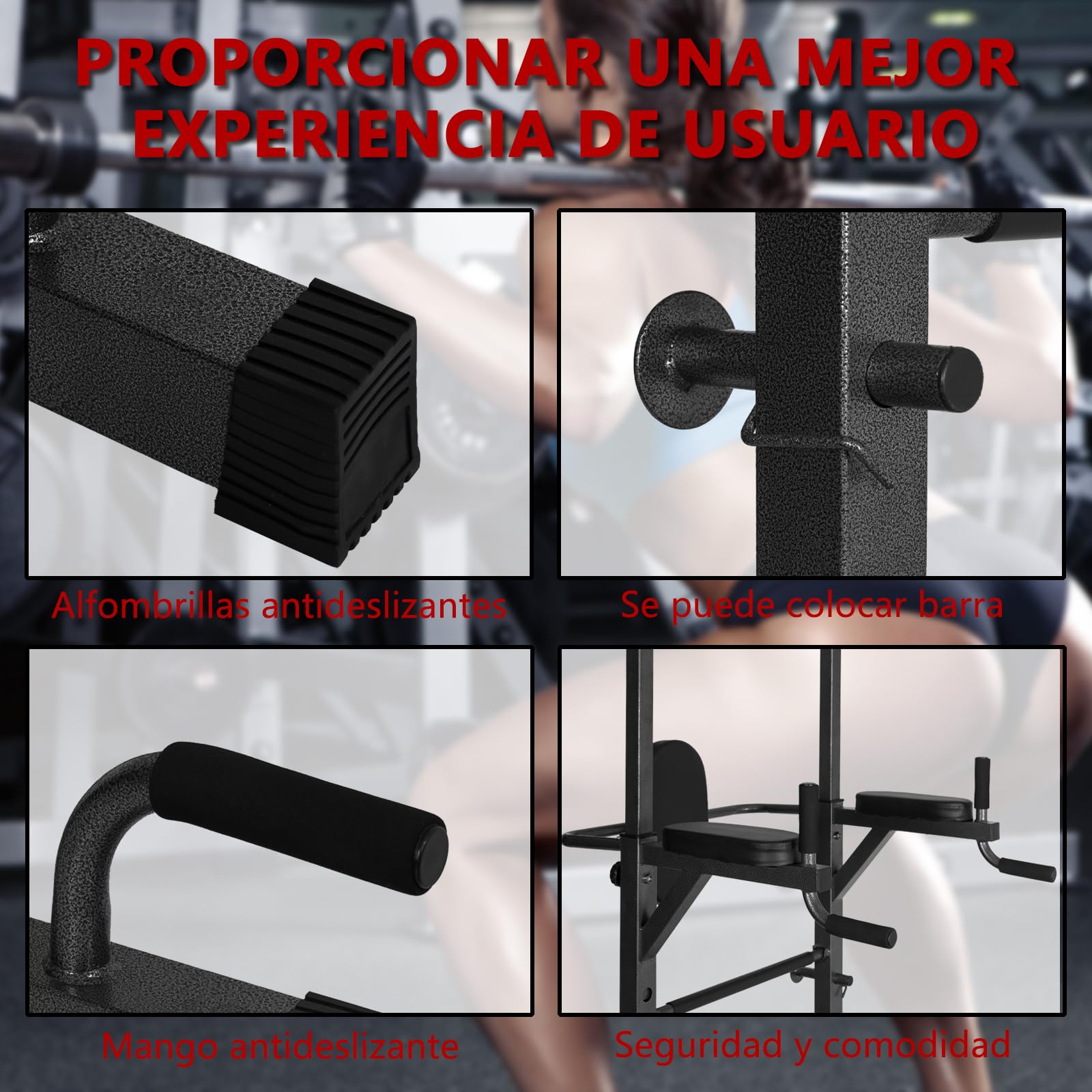 Estación de Dominadas, Maquina Dominadas Altura Ajustable, Máquina de Musculación con Banco de Pesas Plegable, Estación de Musculación para Fitness en Casa Gimnasio