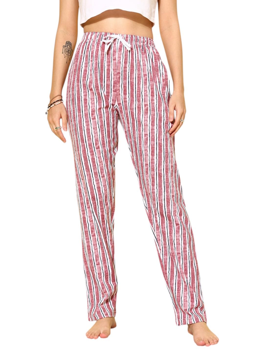 Women's Mid Rise Cotton Gingham Checked Lounge Pants-image-33