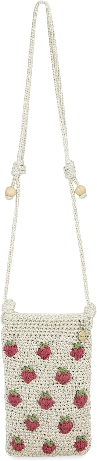 The Sak Josie Mini Crossbody in Crochet with Adjustable Strap, Natural Strawberries