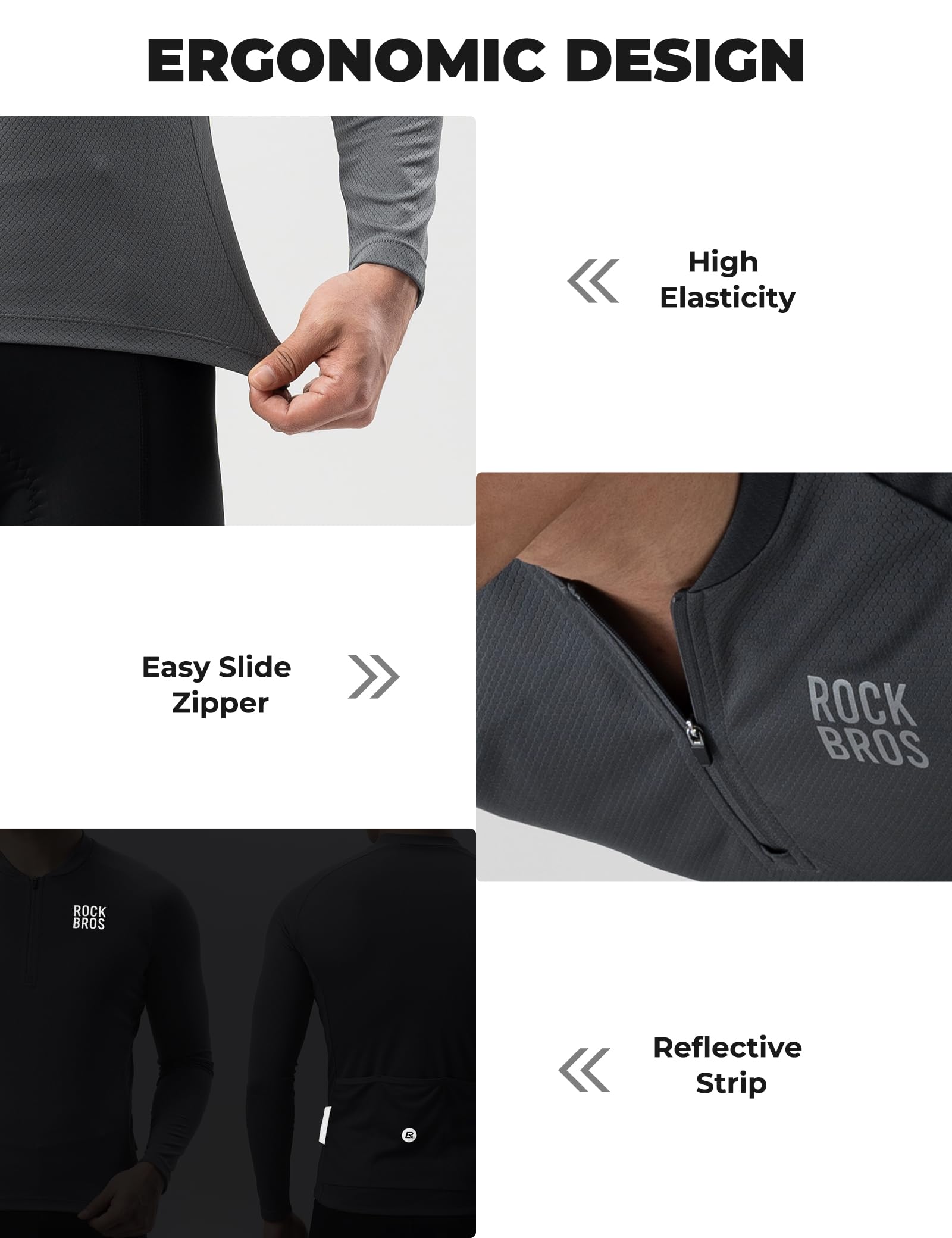 ROCKBROS Maglia da ciclismo a maniche lunghe da uomo, leggera e traspirante