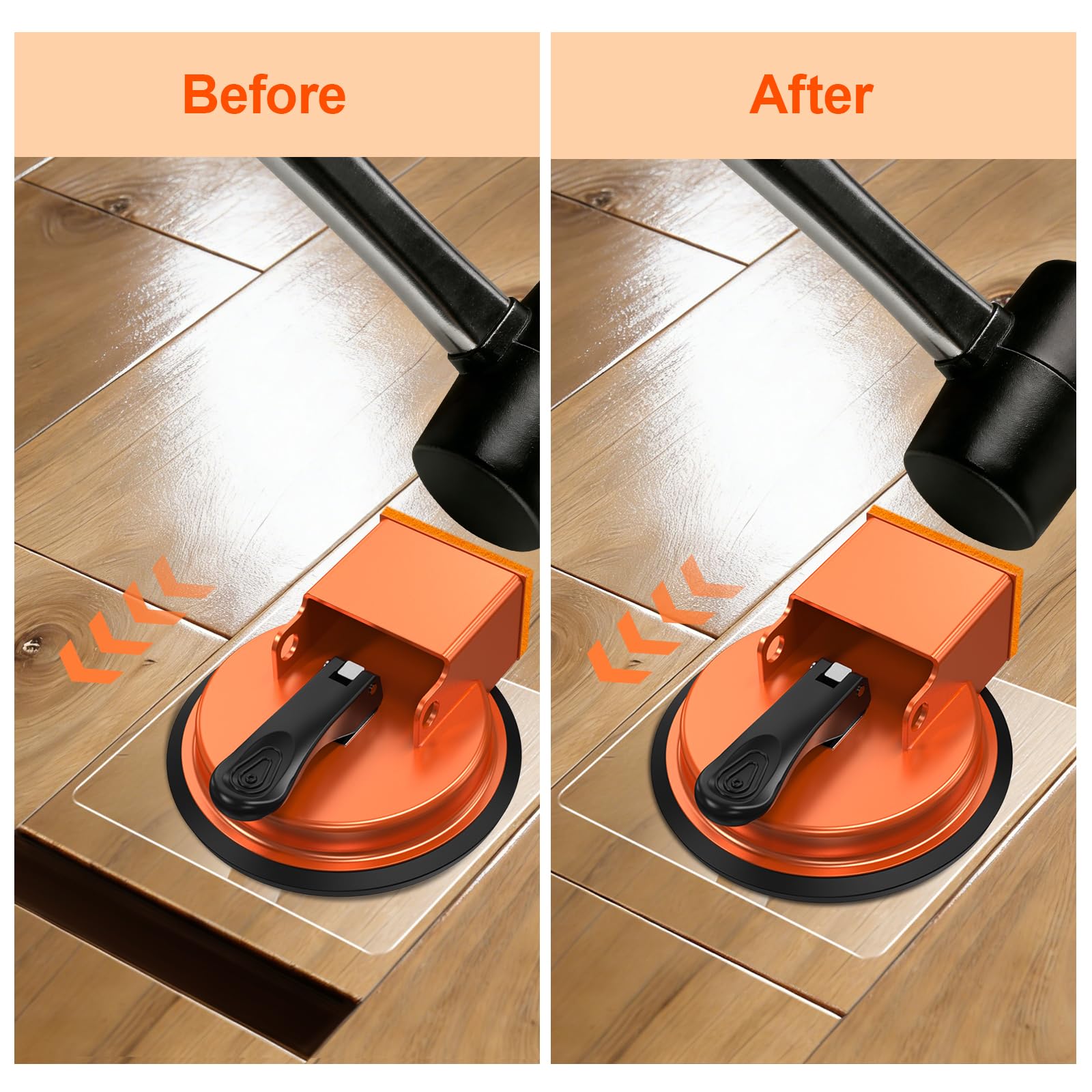 Floor Gap Fixer Tool, Metal Laminate Flooring Tools with 3 Reusable Patches, Repair Professional Suction Cup, Suitable for Most Floor Types, Efficient Flooring Tools One Head Style - 3