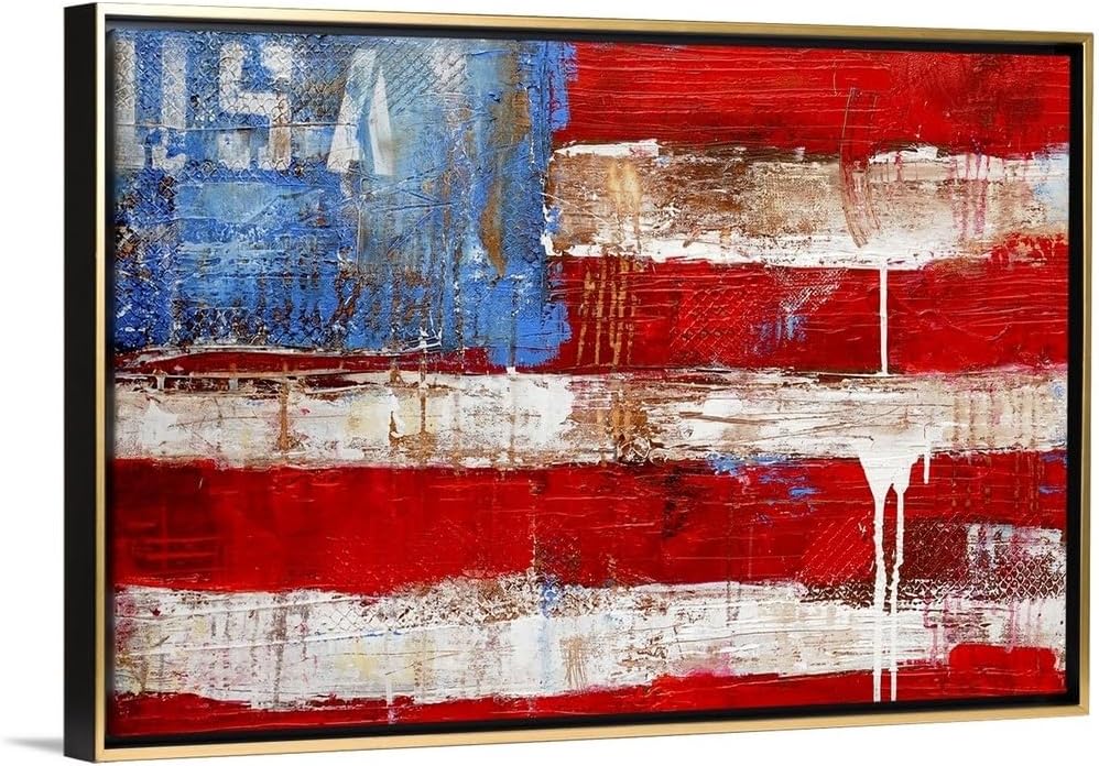 CANVAS ON DEMAND Usa Canvas Wall Art Print by Erin Ashley, Contemporary, Abstract, Modern, Home Decor, Flag, American Flag Artwork,48" x32in