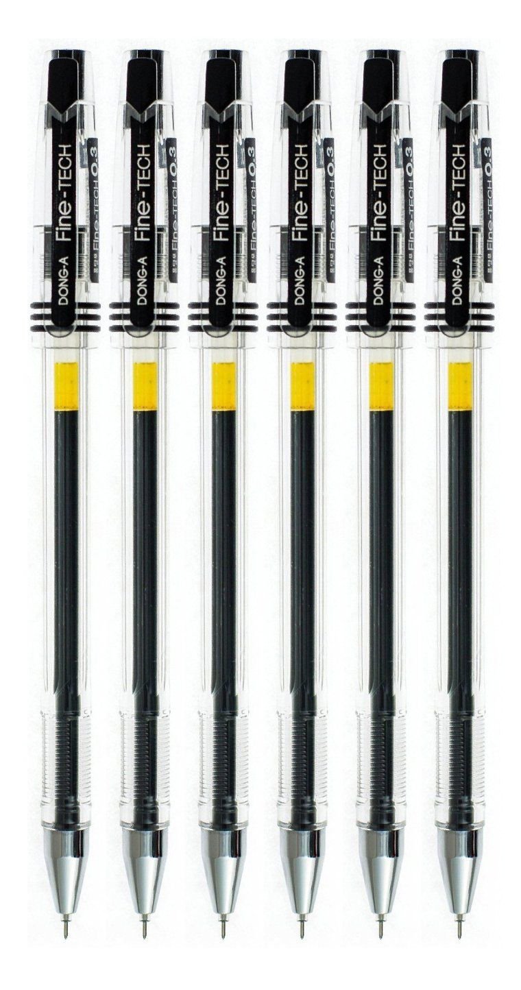 DONG-A Fine-Tech, 0.3mm, Gel Ink Roller Ball Pens, Pack of 6 (Black)