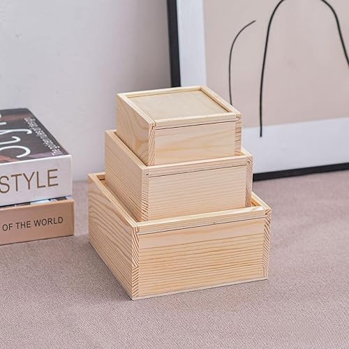 Miniatura 6 de Paquete de 2 cajas de almacenamiento de madera sin terminar con tapa deslizante, caja de madera natural en blanco para joyas, manualidades y
