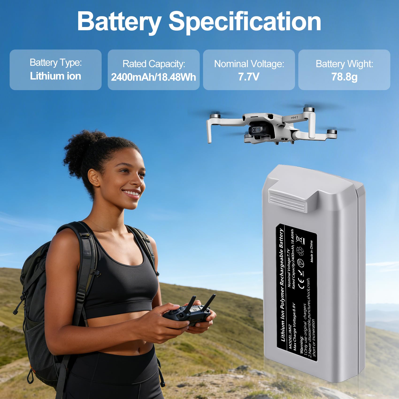 2 Packs 2400mAh Intelligent Flight Mini 2 Batterie et LCD 3 emplacements Station Chargeur,Autonomie Maximale de 31 Minutes,Compatible avec DJI Mini 2/2 SE/SE/4K