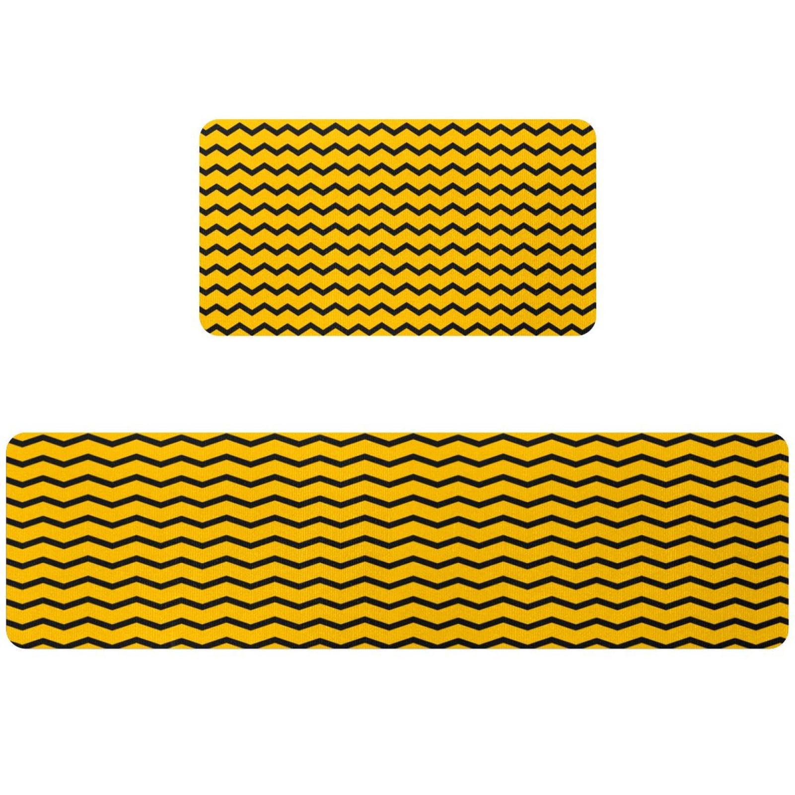 Tapis de cuisine jaune lot de 2 avec rayures noires ondulées antidérapant