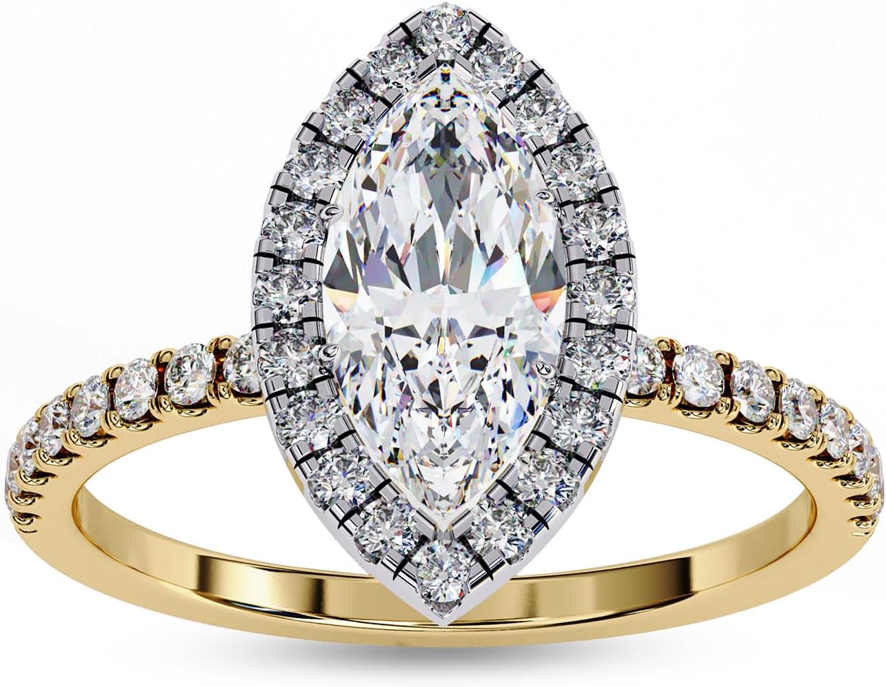 Solitaire Engagement Ring | Center 10X5MM Marquise Cut Lab Created Moissanite Promise Rings For Women In 10K / 14K Solid Gold or 925 Sterling Silver Jewelry Gift for Her