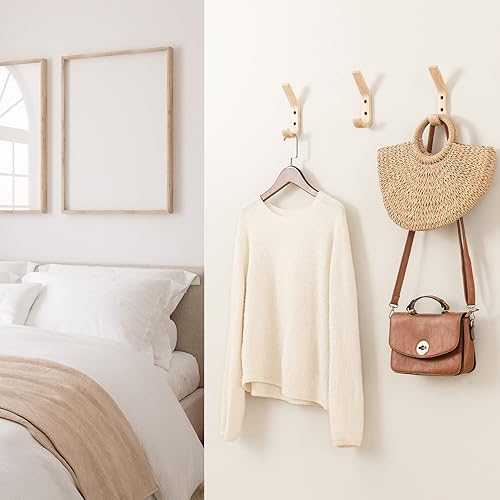 Miniatura 5 de UBTKEY Paquete de 6 ganchos de madera para colgar abrigos, ganchos de madera de roble natural, ganchos de entrada resistentes para colgar abrigos