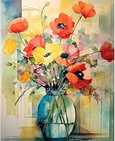 Vista 14 de Tucocoo Kits de pintura de girasoles por números con pinceles y pigmento acrílico sobre lienzo para adultos, acuarela abstracta floral