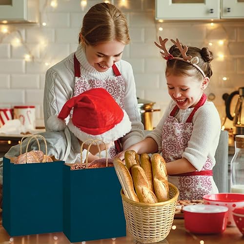 Miniatura 6 de MOORAY Paquete de 50 bolsas de regalo, bolsas de papel de estraza de 8.7 x 6.3 x 3.15 pulgadas, bolsas de regalo de color sólido con asas para