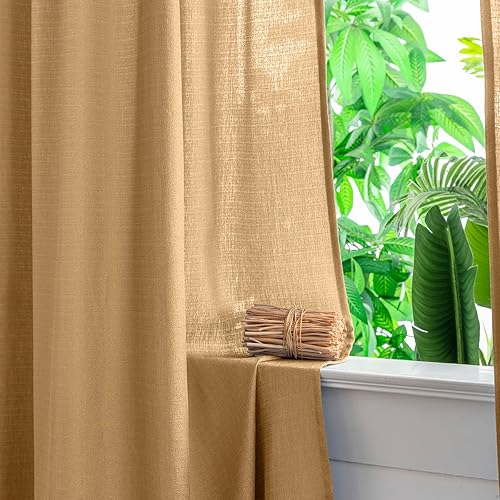Miniatura 36 de Yancorp Khaki Kitchen Tier Curtains - 36 Inch Linen Textured Short Farmhouse Cafe Curtains for Small Windows in Bathroom or Laundry Room