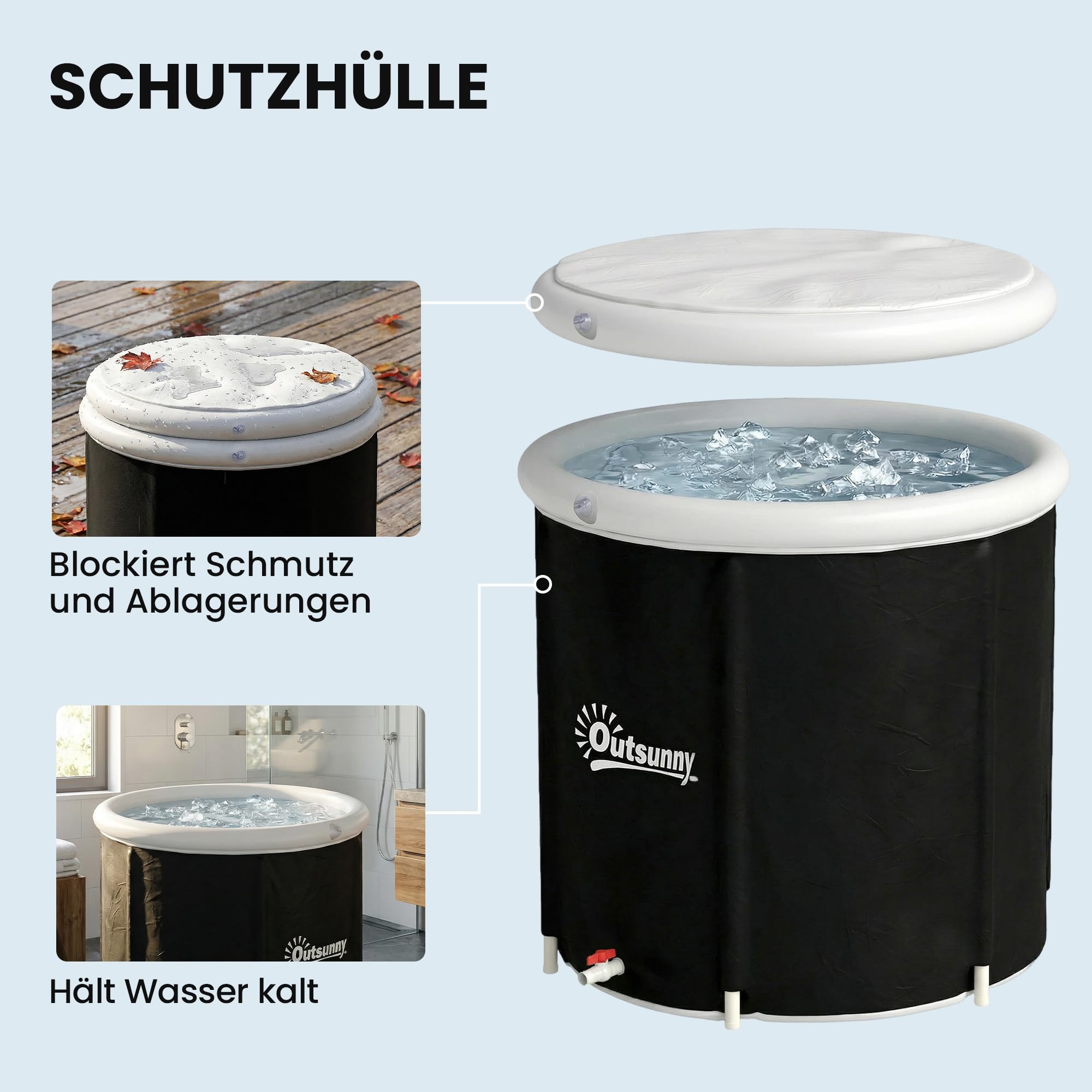 Outsunny Eisbad Ø78 cm Faltbare Eisbadewanne aufblasbare Eistonne 280L mit 3 Isolierschichten Abdeckung, tragbare Komplettset Erwachsene Mobiles Outdoor Eisbaden Tonne für Sportler Anfänger