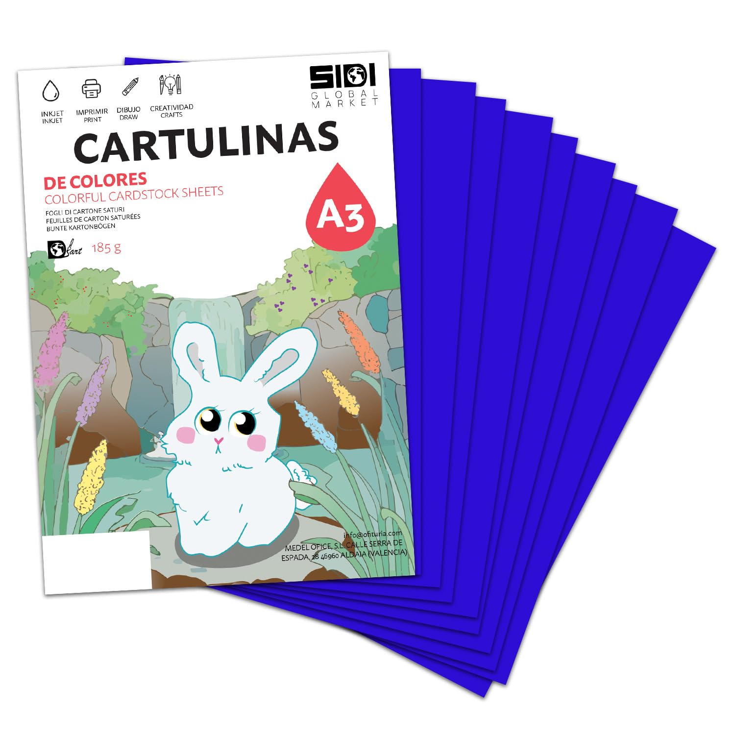 Cartulina A3 Fluor 185 g Cartulina Fluorescente de Colores Neon para Manualidades, Scrapbooking, Impresora Inkjet y Láser, Pack Variado Alta Visibilidad – SIDI (fluor, 25h) — view 49