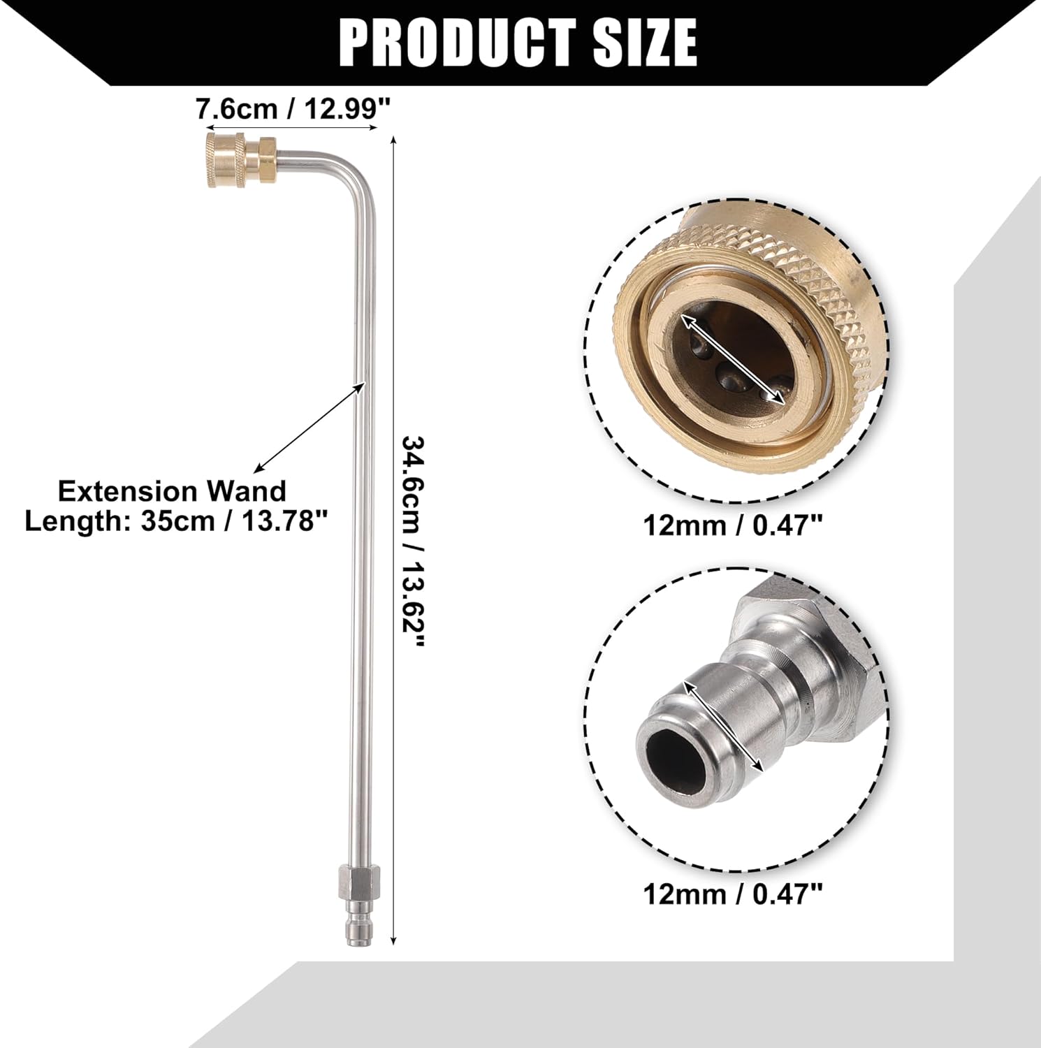 Pressure Washer Extension Wand/Outer Power Washer for Lance Extension Rod for Car Motorcycle Bike/L Shape 1/4 Inch Fast Connect 35cm / 1pcs