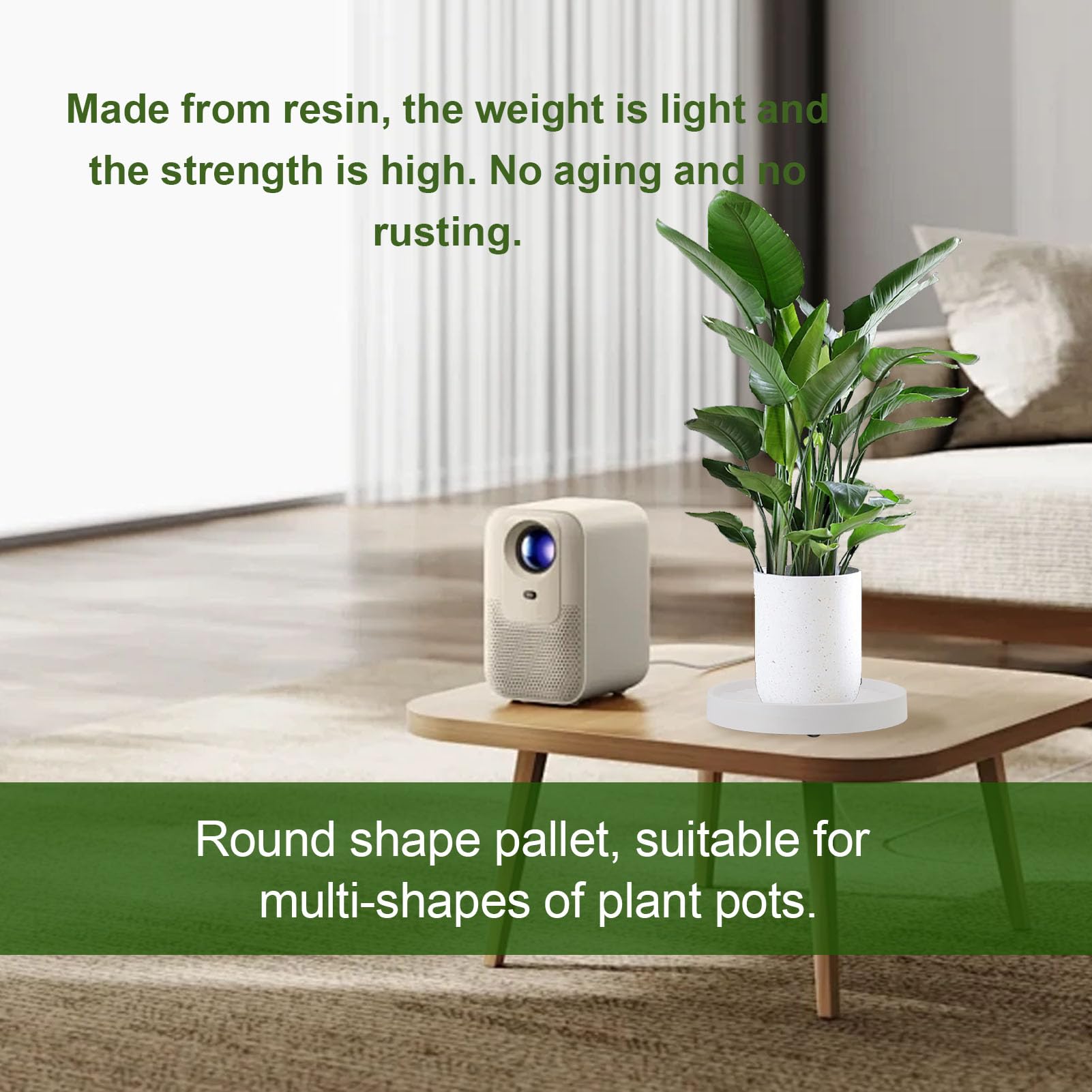 Plant Pallet Caddy, Rolling Plant Stand Caddy with 4 Hidden Wheels, Resin Plant Stand Dolly Roller, Wheeled Planter Pallet with Casters for Indoor Outdoor Pots (ID 31.5cm / 12.4in)