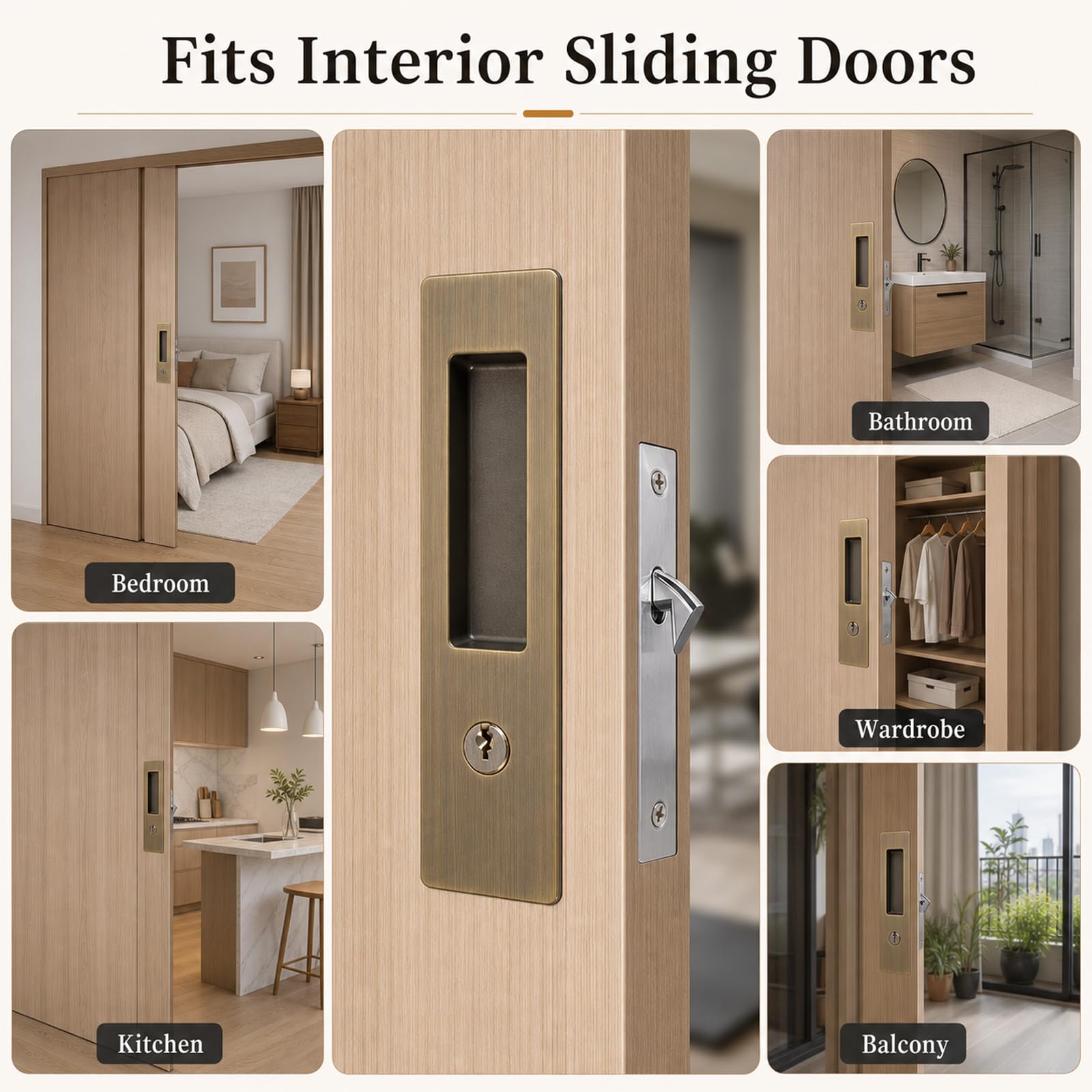 Cerradura Invisible para Puerta corredera,Cerradura de Puerta Corredera,Manilla Invisible para Puertas Empotradas,Cerradura de Embutir para Puerta Corredera,para baño,Armario,Cocina