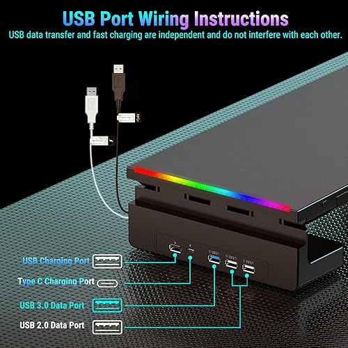 Miniatura 6 de Asixxsix Monitor Stand Riser, 43 to 52cm Length Adjustable 8.5cm Lift Height Desk Shelf Organizer with Cellphone Holder, 4 USB Ports Hub and Drawer