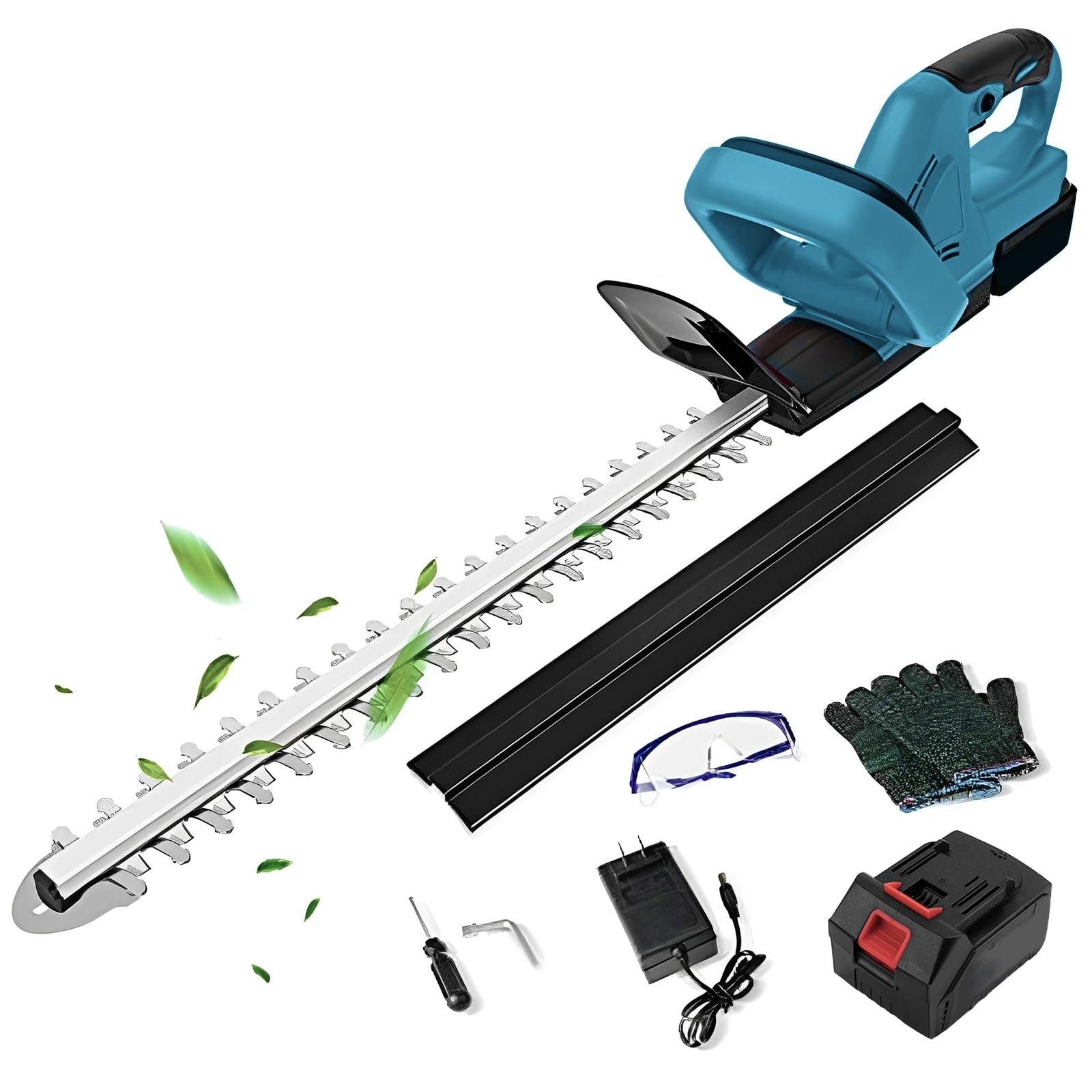 Cortasetos profesional inalámbrico de 21 V, con 15000 mAh, batería y cargador rápido, longitud de corte de 22 pulgadas, espaciado dental de 15 mm para arbustos, jardín, céspedes (1 batería)