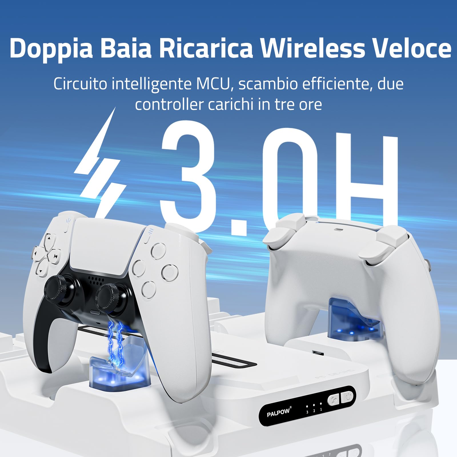 Supporto di raffreddamento PALPOW compatibile con PS5 Pro/Slim/PlayStation 5, disco e caricabatterie digitale per accessori PS5 - Ventola a 3 velocità, illuminazione LED - Bianco