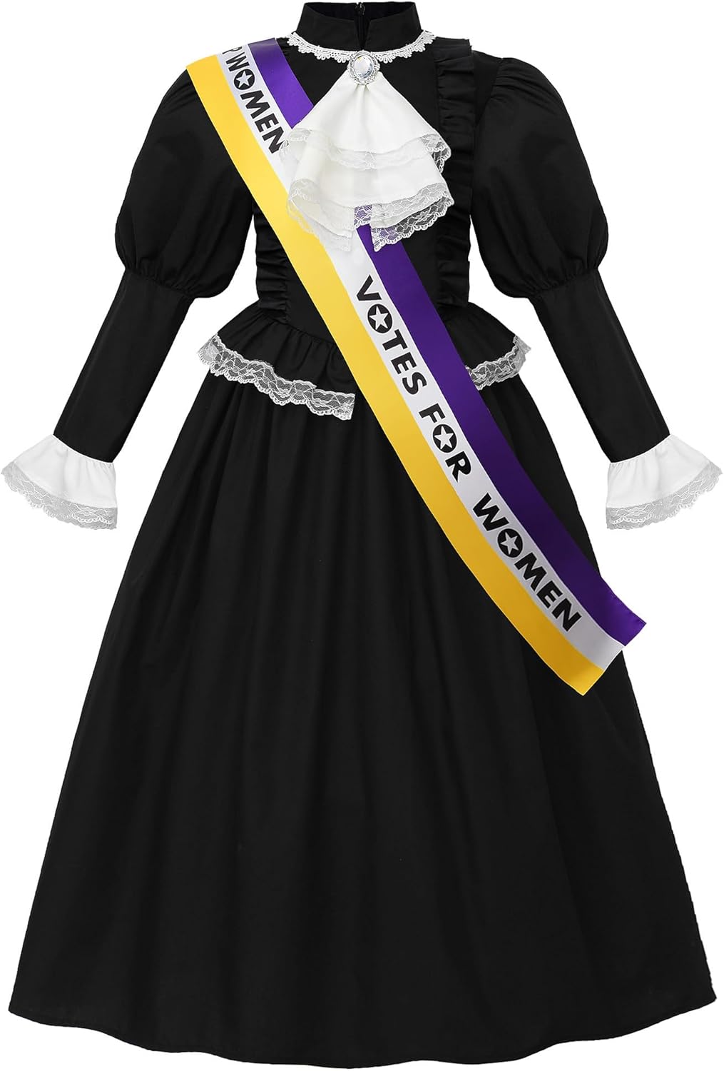 ReliBeauty Susan B Anthony Costume for Girls, Black Victorian Era Colonial Dress with Puff Sleeves & Sash