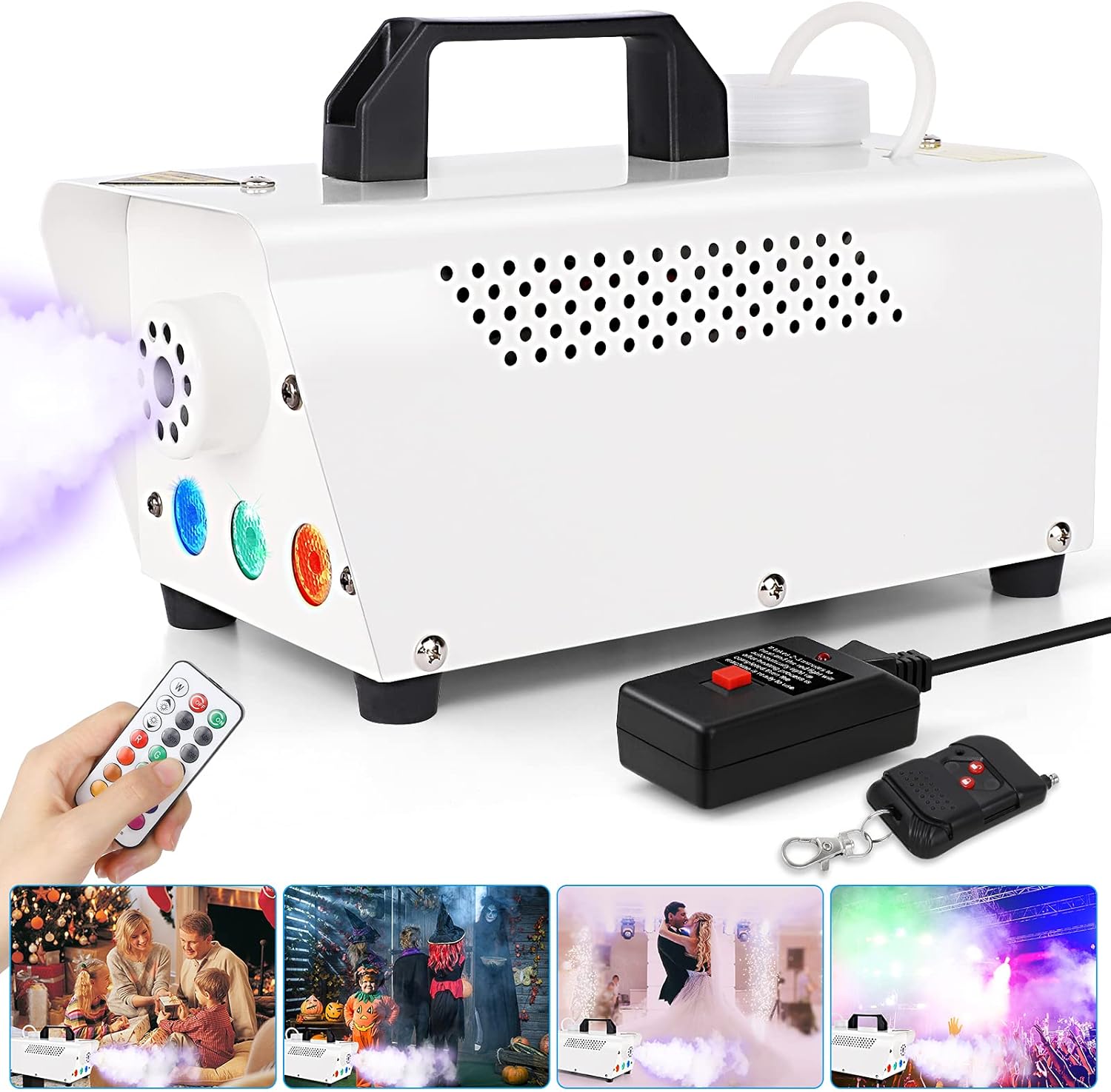 Fog Machine, 500W Portable Led Smoke Machine with 11ft Wired Receiver and 2 Remote Controls, thirteen - Colors Fog Machine Suitable for Halloween/Christmas/Valentine's Day/Wedding/Party/DJ (White) : Musical Instruments