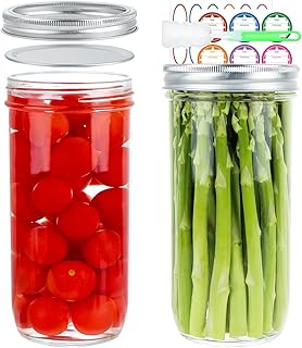 Wide Mouth Mason Jars 24 oz, 2 Pack 720ml Glass Canning Jars with Airtight Lids, Large Storage Jar with Labels Brush, Clear Mason Jars for Canning, Fermenting, Pickling, DIY Projects