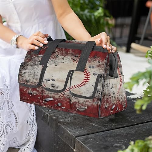 Miniatura 8 de Bolsas de herramientas rústicas de boca ancha con estampado de béisbol para hombres y mujeres, 14 bolsillos, bolsa de herramientas de béisbol, bolsa