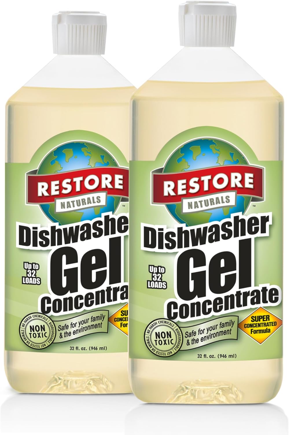 Restore Naturals Non Toxic Dishwasher Detergent - 32 Fl Oz - Unscented Dishwasher Detergent | Eco Friendly | Plant Based | Biodegradable | Cruelty Free - 2 Pack