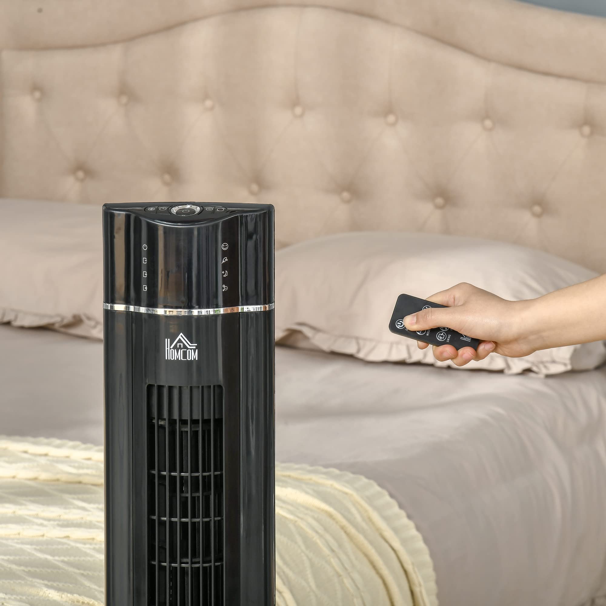 HOMCOM Ventilatore a Torre Ionizzatore 60W con 3 Velocità, 3 Modalità e Timer 8h, Ventilatore a Colonna da Terra in ABS, Ø32x106.8 cm, Nero