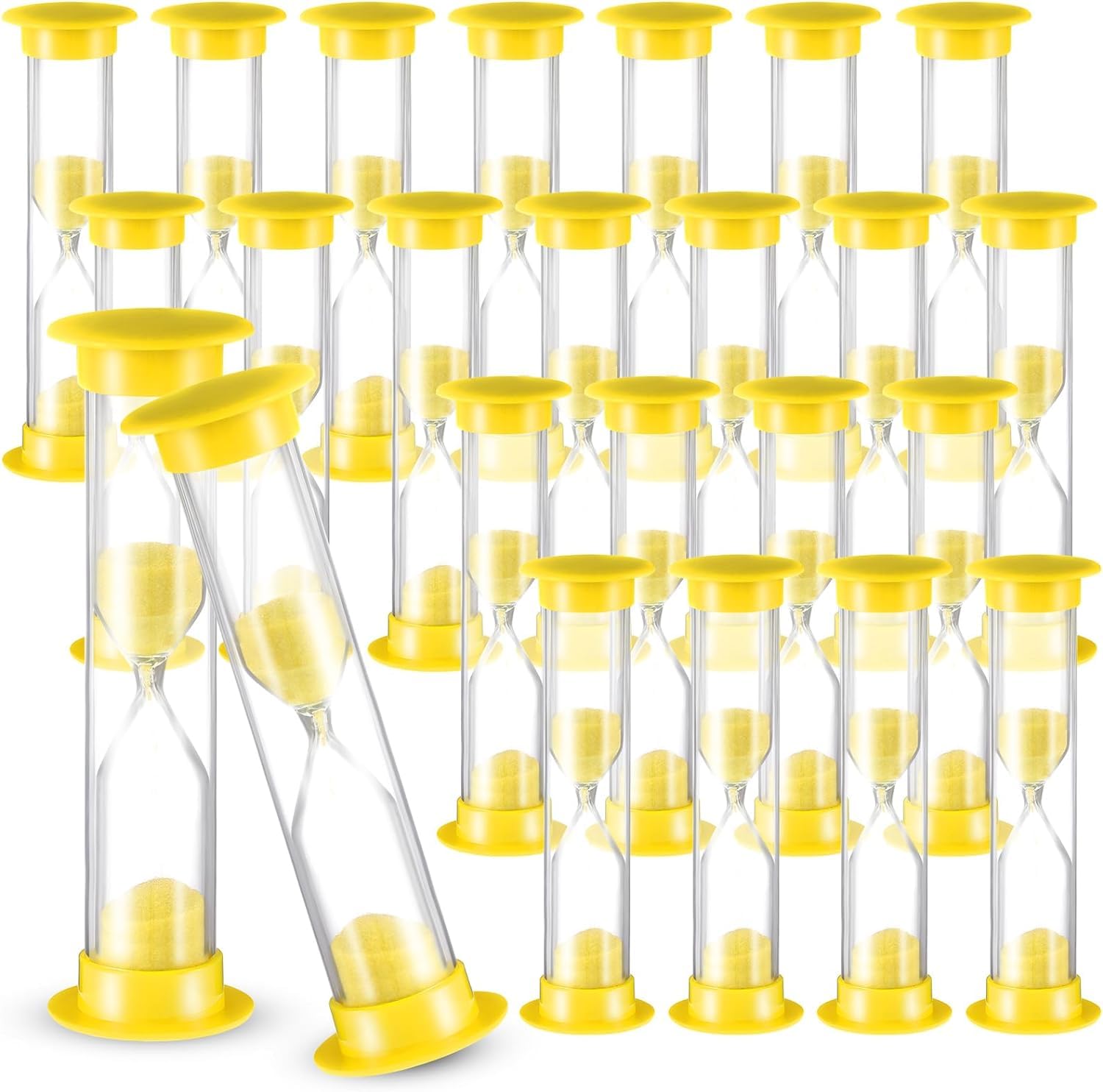 Temporizador de arena de 2 minutos, reloj de arena cubierto de acrílico, temporizador de reloj de arena para aula, juegos, cepillado de dientes, ejercicio, amarillo (paquete de 24)