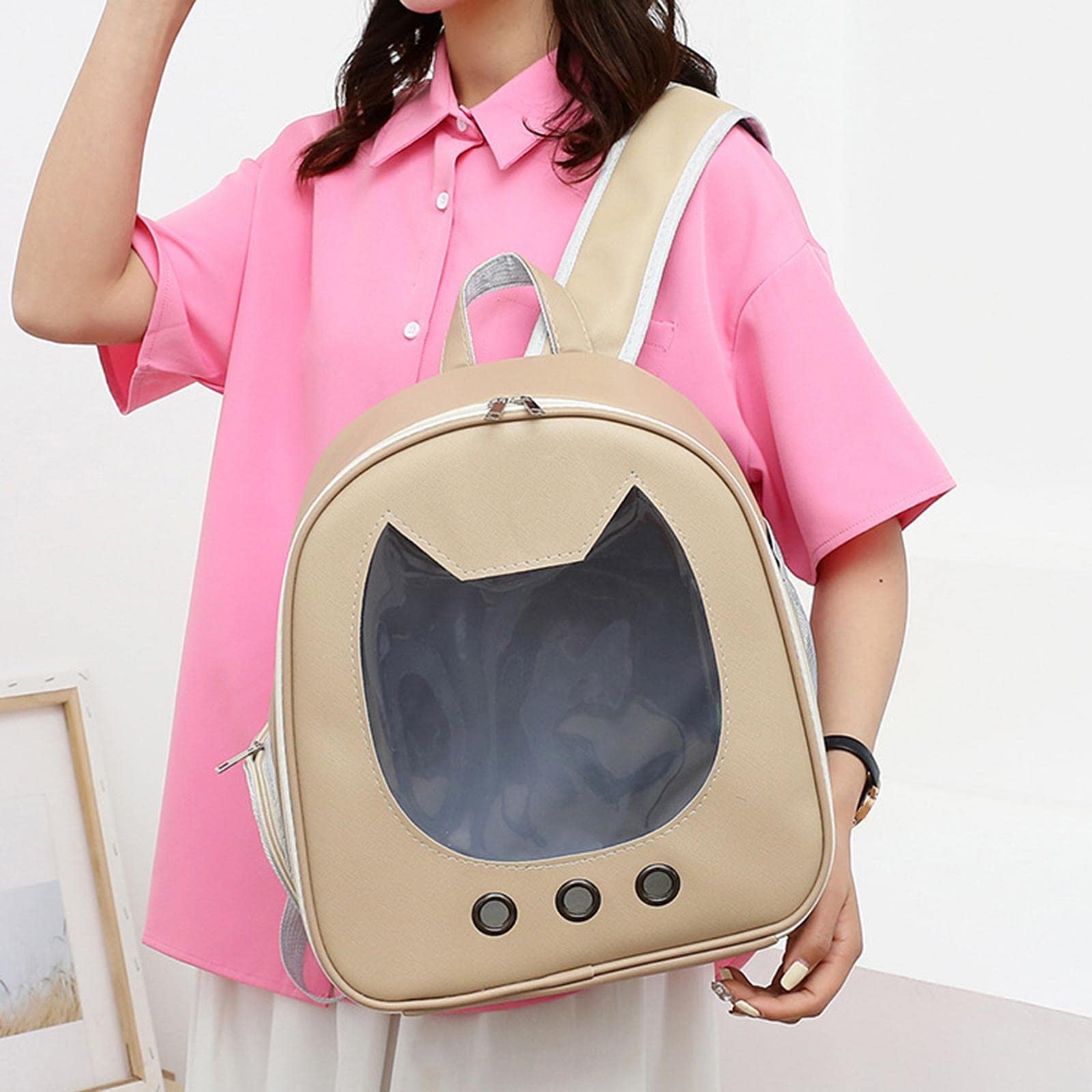 Transportadora Burbuja para Gatos Mochila Transportadora Cápsula Espaciosa Transparente Fabricada en Cuero PU y Tela de Malla Transpirable Apta para, Khaki