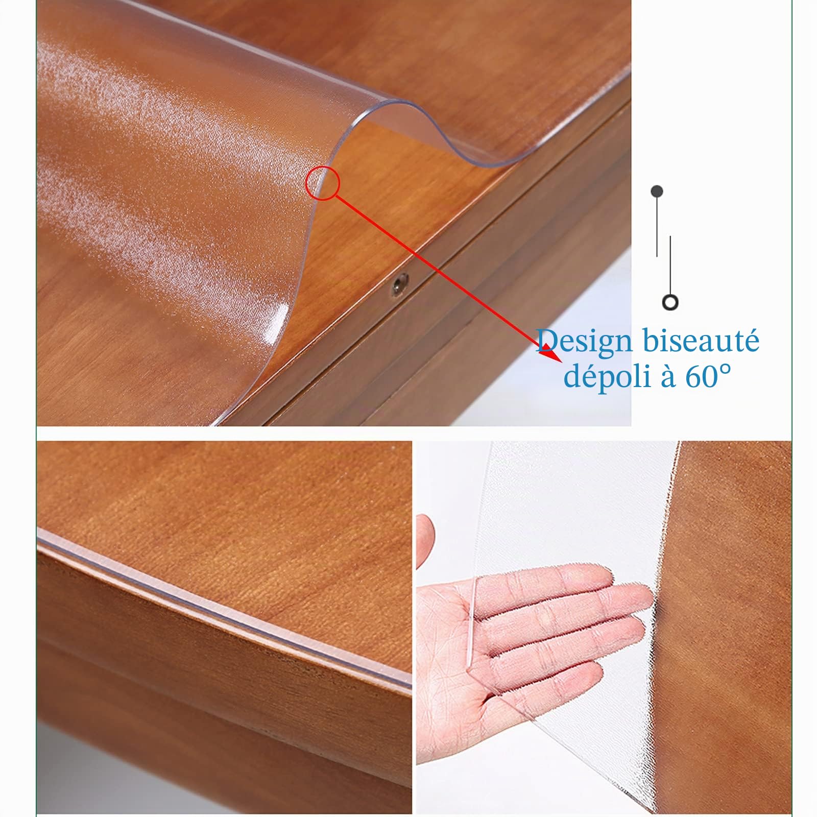 Nappe Ovale en Verre Souple en PVC,Nappe Transparente de 2 mm D'épaisseur,100% Étanche,Film de Protection pour Table Mat pour Marbre/Verre/Bois,Bordure Biseautée À 60° (76x120cm/30x47inch)