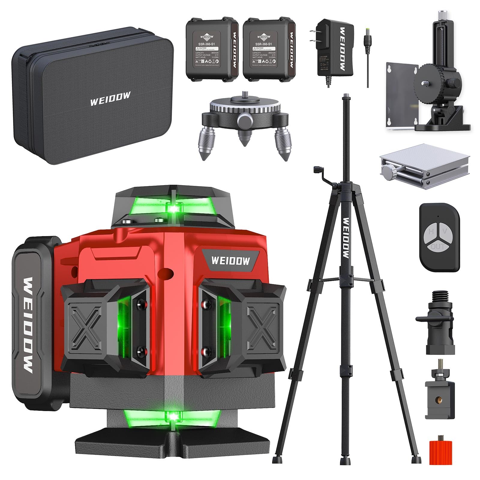 WEIDDW Laser Level 360° Green Cross Line Self Leveling Laser Measuring Tool