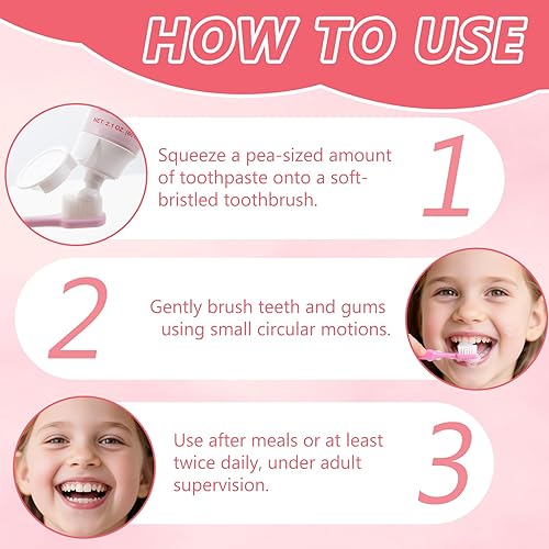 Miniatura 9 de Pasta de dientes para niños, sabor a fresa, pasta de dientes tragada con xilitol y vitamina E, combate la placa, diseñada para niños, 2.1 onzas