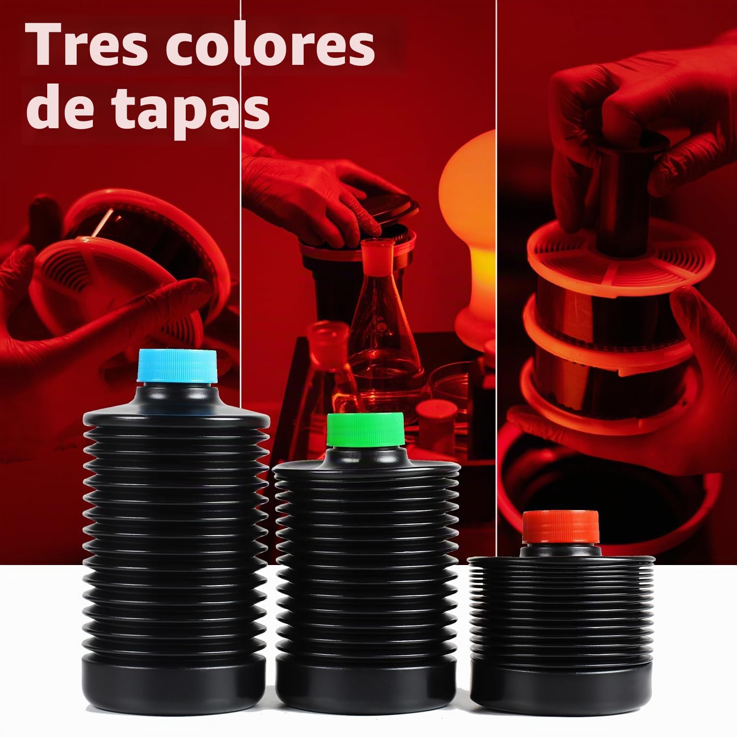 eTone 3 botellas plegables de almacenamiento de productos químicos para cuarto oscuro de 1000 ml, contenedor de líquido plegable, equipo de procesamiento de fotos, almacenamiento antioxidante