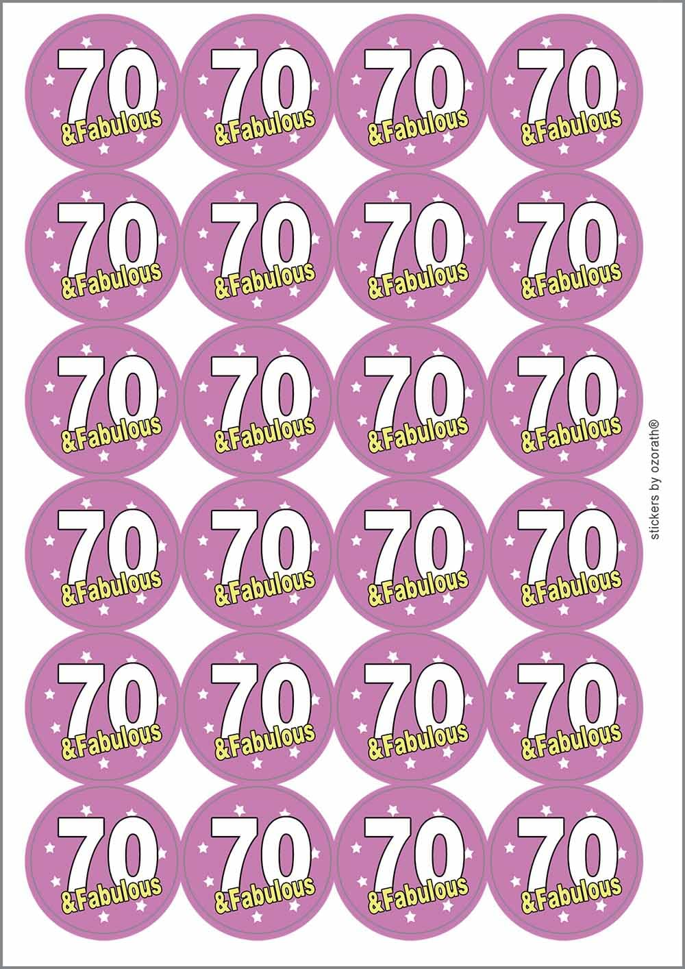 Ozorath Multicolor 70 Seventy Seventieth 70Th Fabulous Birthday Circular Matt Paper Stickers A4 Sheet Of 24 (Each Sticker Is 45Mm Diameter)